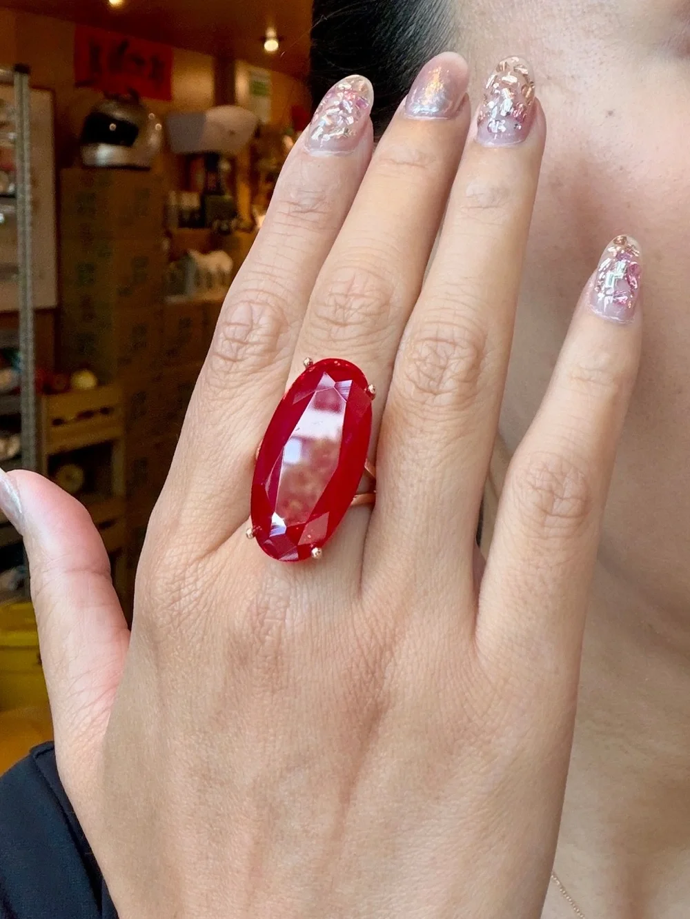 New Rose Gold Plated S925 Oval Stimulated Ruby Luxury Cocktail Solitaire Ring 8